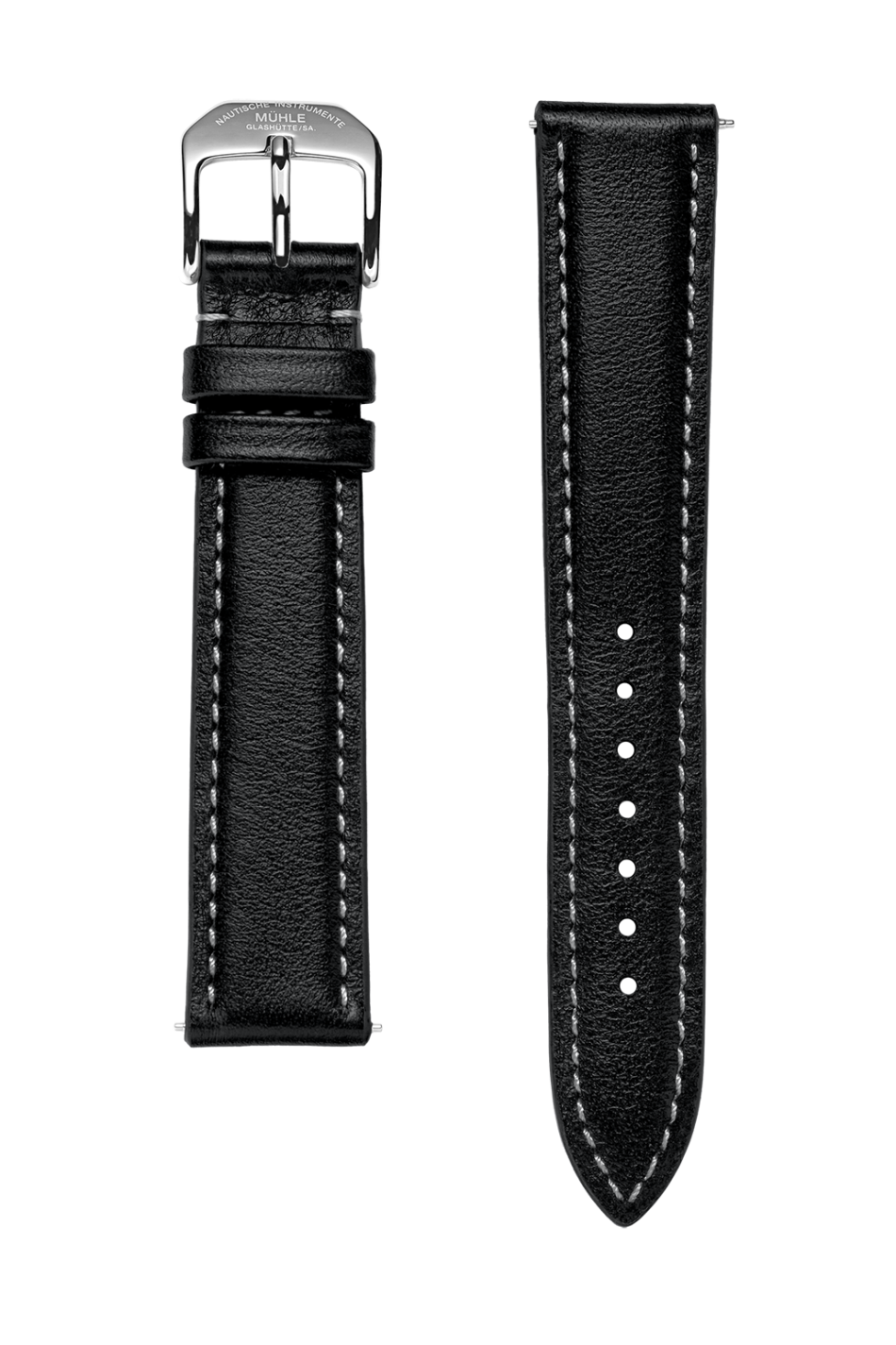 Detailbild schwarzes Lederband mit weißer Kontrastnaht für 29er.