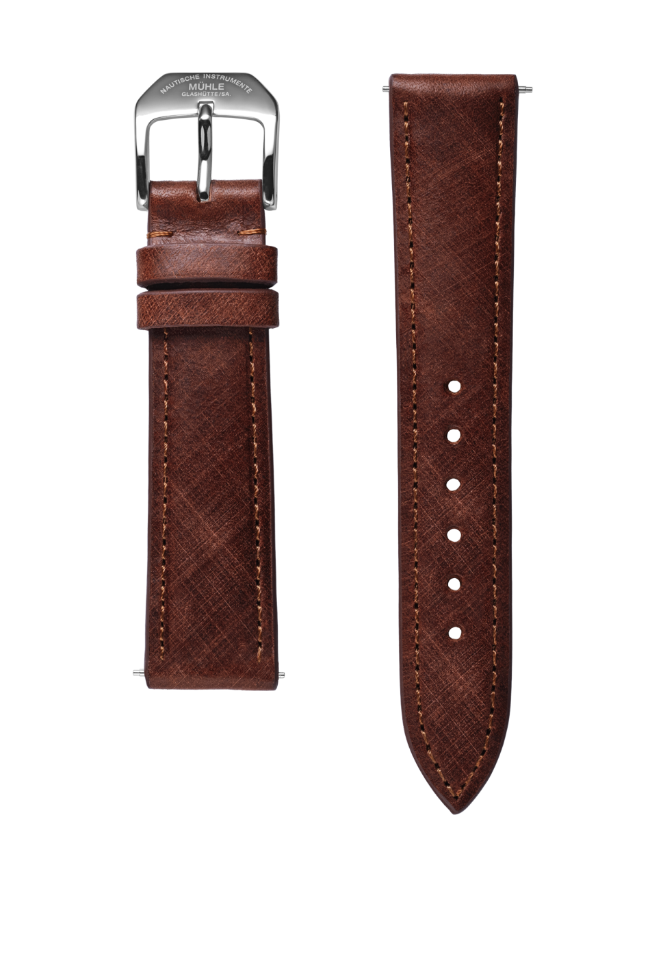 Detail picture: Brown vintage leather strap with pin buckle.