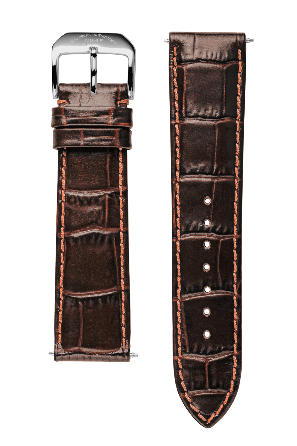 Close-up of brown crocodile leather strap for Lunova models