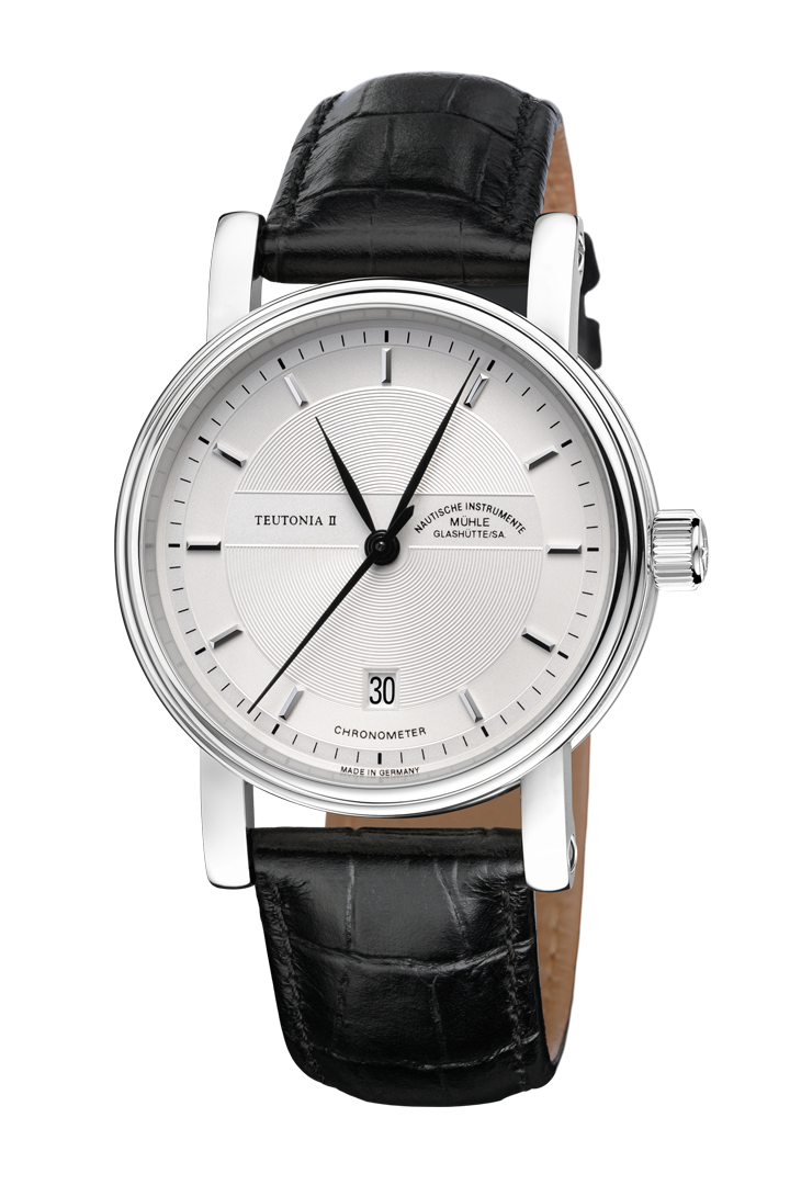 Frontalansicht Teutonia II Chronometer mit Lederband