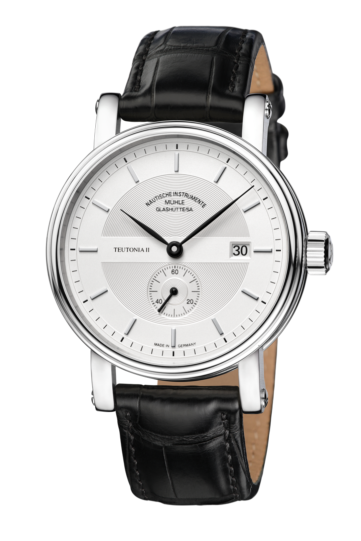 Teutonia II Kleine Sekunde silber mit Lederband
