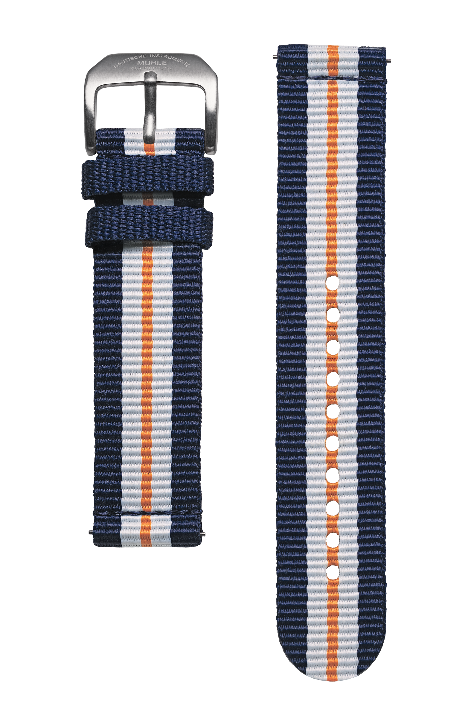 Detailbild Textilband mit Streifen in Blau, Weiß, Orange, Weiß, Blau für Panova